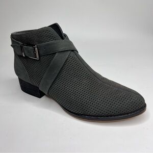 Vince Camuto Casha Gray Perforated Suede Side Zip Buckled Accent Ankle Boot